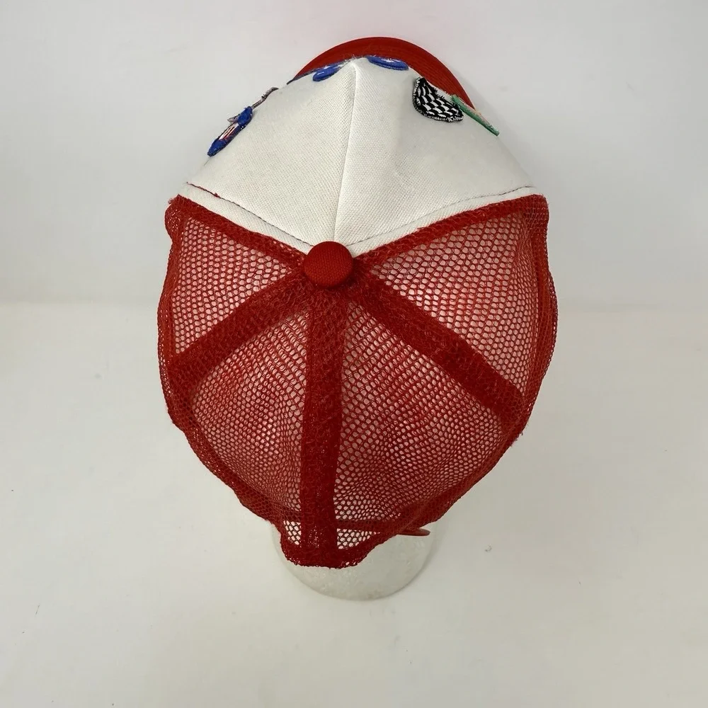 AMERICAN FLAG PEACE SIGN TRUCKER‎ HAT WITH PATCHES SNAP BACK RED MESH BACK OSFM